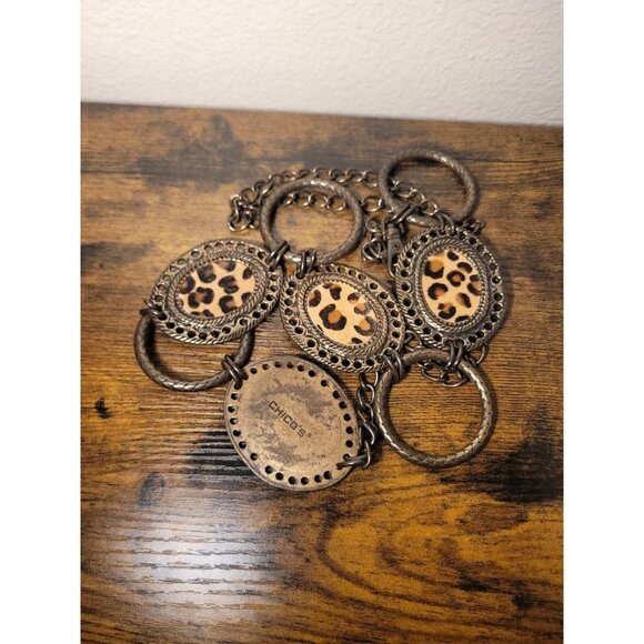 Chico's Leopard Concho Chain Belt Animal Adjustable Medallion Link Calf Hair OS - Picture 2 of 11